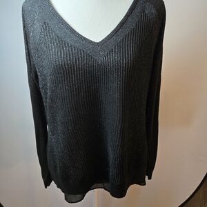 Lucky Brand Shimmering Black V-Neck Sweater
